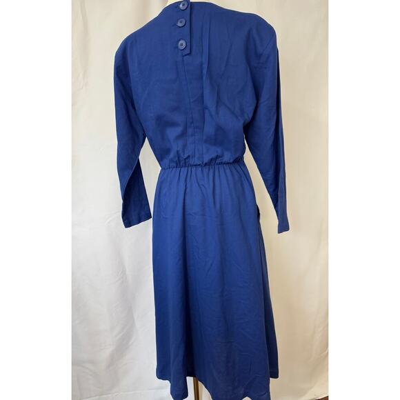 Vintage Royal Blue Midi Dress Made in the USA - Picture 4 of 10